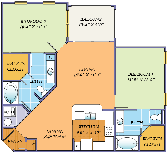 Kensington Floorplan of Garden District Apartment